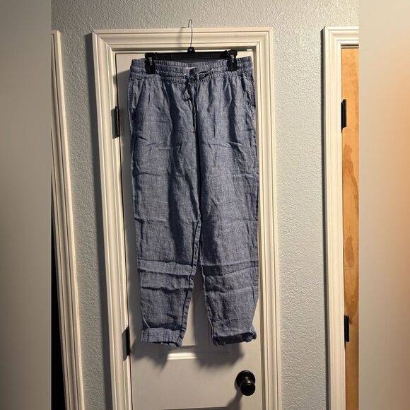 H&M Logo Women’s Pull On Lounge Pants Blue Light Linen size 8 - Picture 1 of 5
